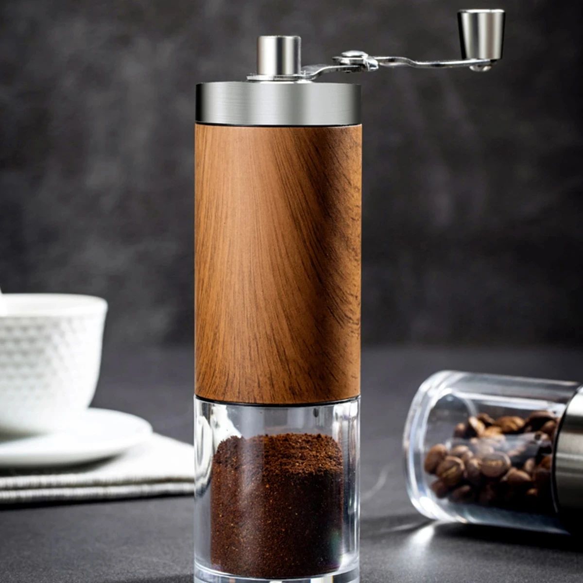 Ceramic Burr Manual Grinder — Wood Grain, Silver, Marble, and Stainless Steel finish options
