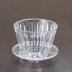 TrueShih Acrylic Pour-Over Cup — clear faceted acrylic coffee dripper with drip stand