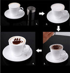 Latte art stencils in use over foam