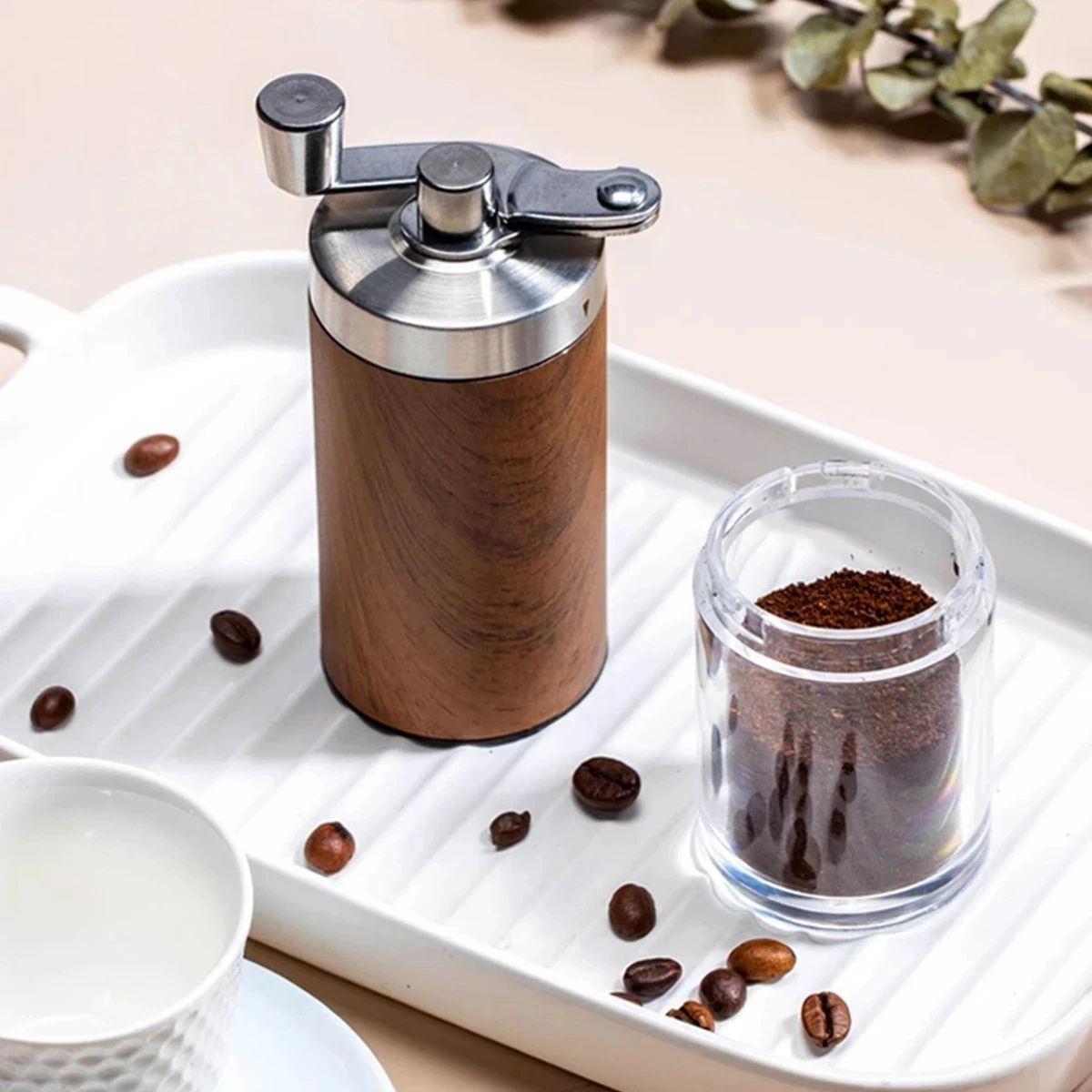 Coffee Bean Grinder Portable Wood Grain Stainless Steel Crank Hand Hand Coffee Grinder Kitchen Tool Grinder