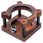Close-up of the walnut tamping station base and anti-slip tamping surface