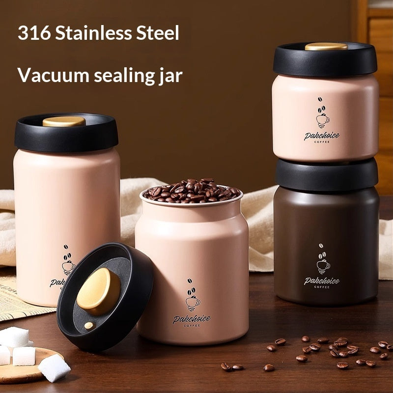 TrueShih Vacuum Coffee Canister in stainless steel keeping roasted beans fresh