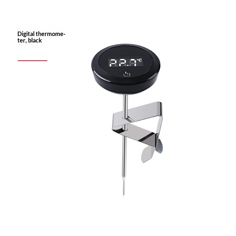 Clip-on coffee thermometer measuring milk temperature
