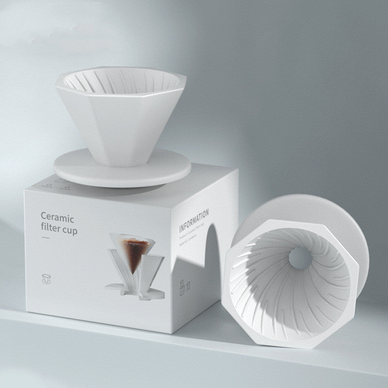 White octagonal ceramic pour-over dripper, gift-boxed