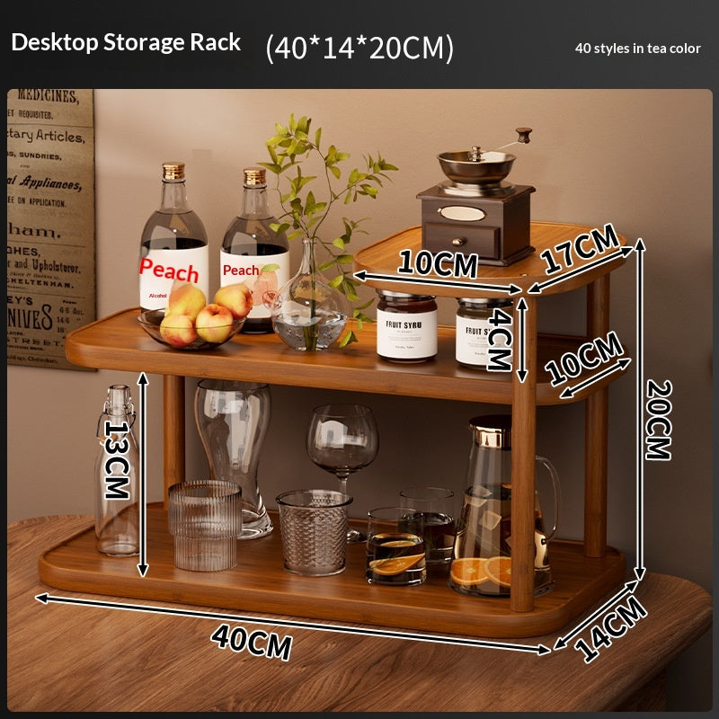 Wood-tone finish detail of the three-tier coffee corner shelf