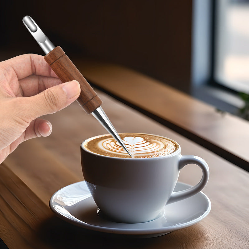 Solid rosewood handle and 304 stainless steel latte art needle