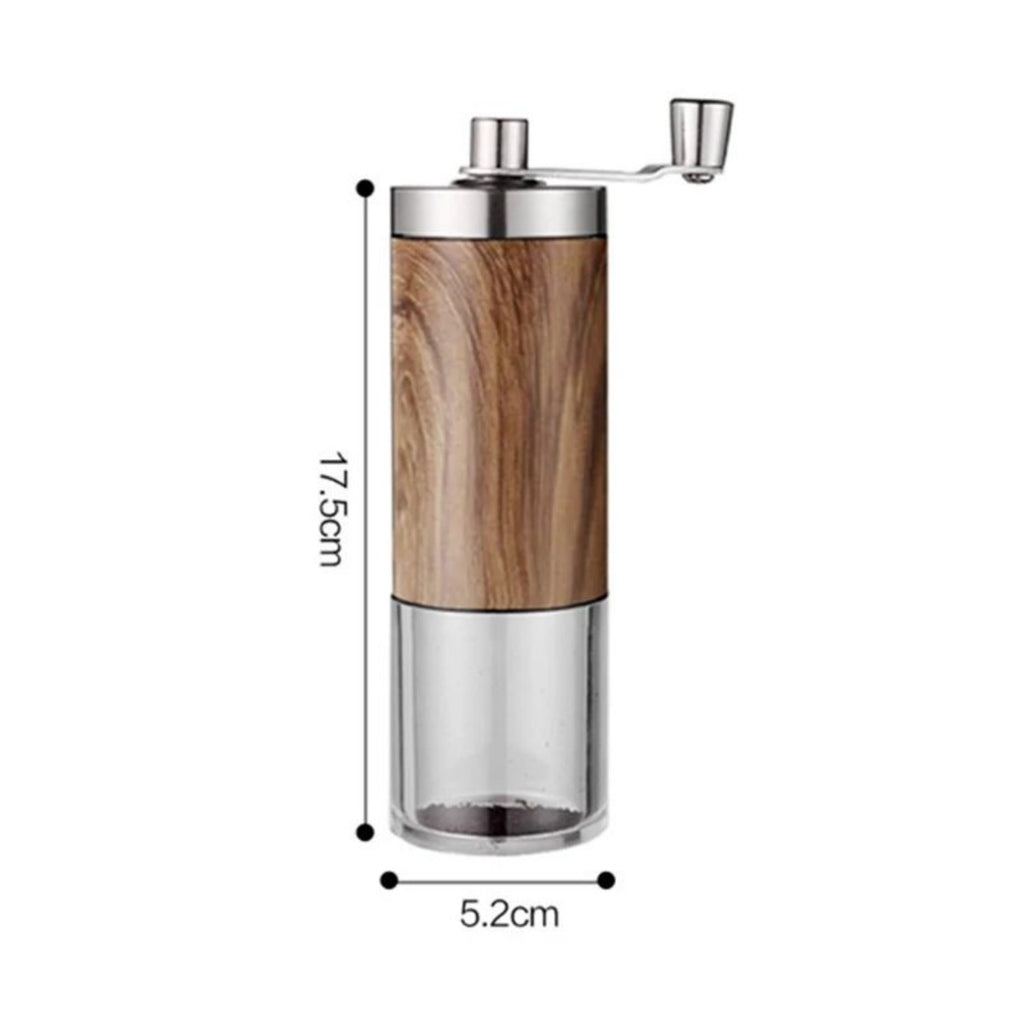 Ceramic Burr Manual Grinder — side angle showing 17.5cm compact body and removable hand crank
