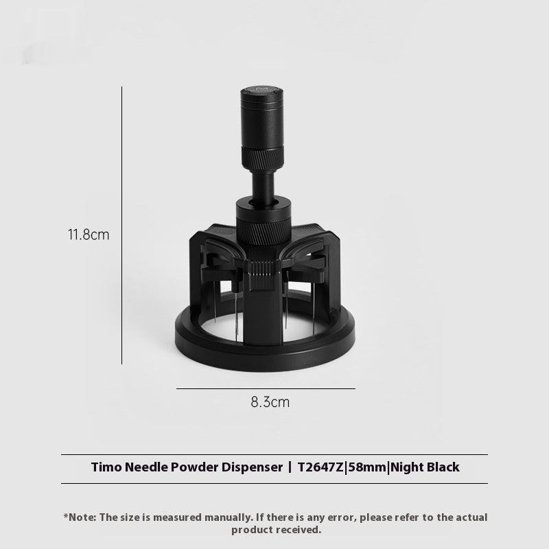 TrueShih Vertical Needle Distributor — black espresso distribution tool, fits 58mm portafilters
