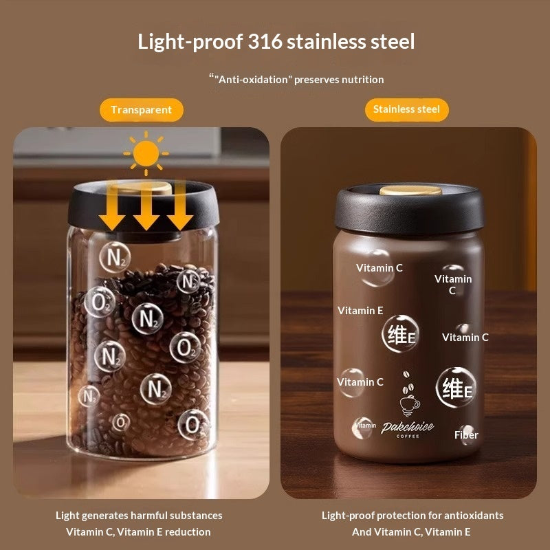Coffee Brown bean keeper canister on a minimalist coffee corner