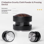 Self-Leveling Tamper — solid wood handle with carbon fiber texture grip, 304 stainless steel base