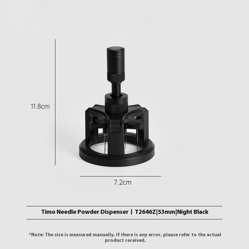 TrueShih Vertical Needle Distributor — black espresso distribution tool, fits 53mm portafilters