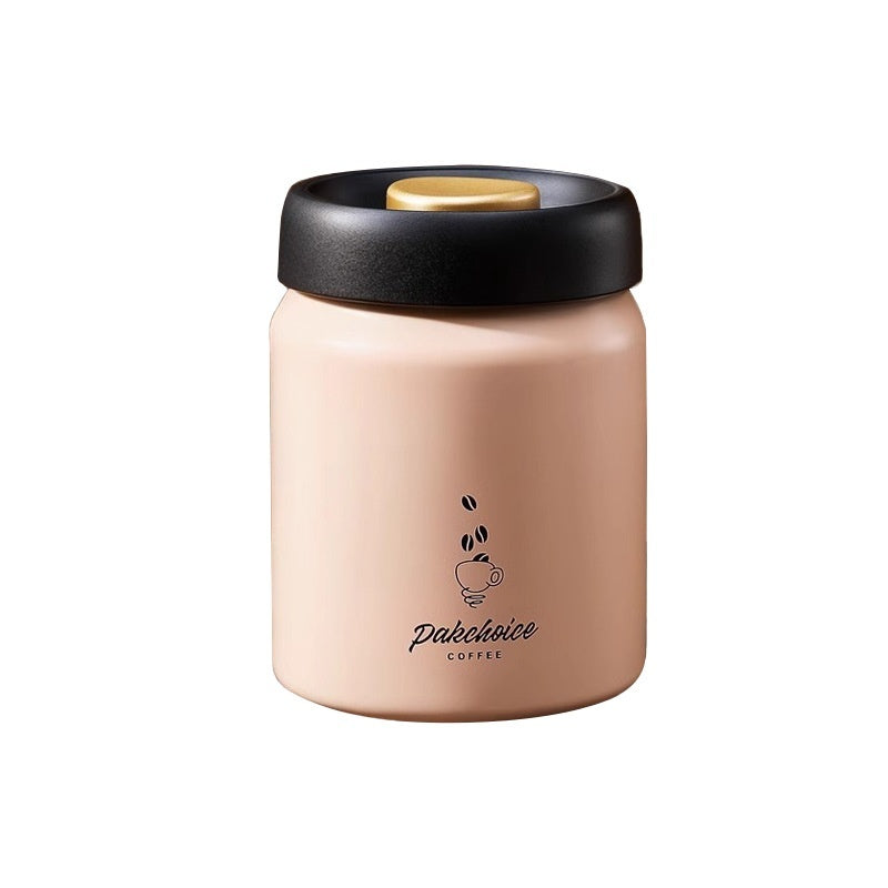 Push-button vacuum lid pumping air out of the coffee bean canister
