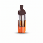 TrueShih Slow Steep Cold Brew Bottle — clear travel bottle with built-in filter and cold brew, on white
