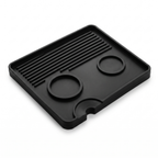TrueShih Silicone Barista Mat — black food-grade mat with cup rings and tamping area, on white