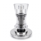 TrueShih Acrylic Constant-Pressure Espresso Tamper — clear dual-rail tamper with stainless base, on white