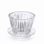 TrueShih Acrylic Pour-Over Cup — clear faceted acrylic coffee dripper and matching drip stand on a white background