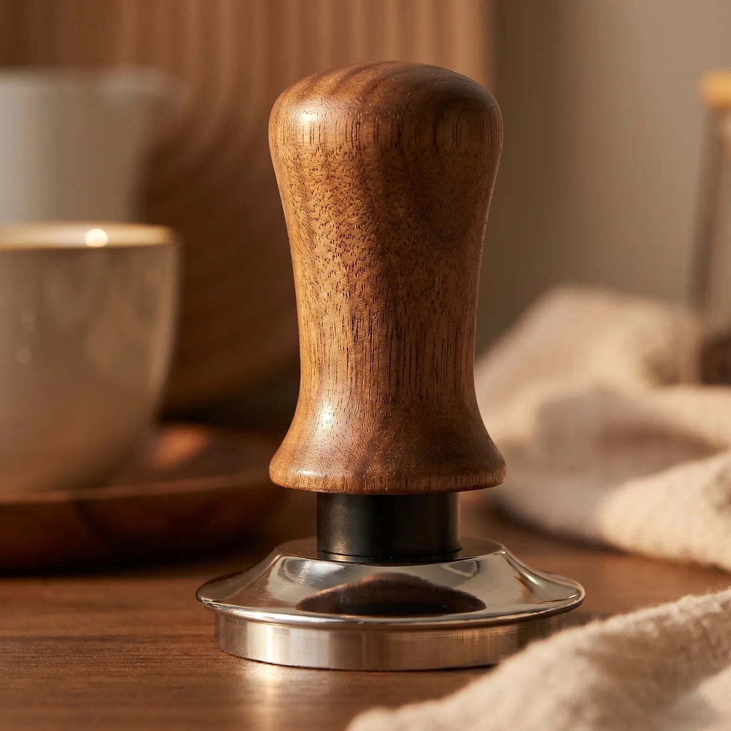 Walnut Calibrated 30lb Espresso Tamper — Walnut you'll want on the counter.
